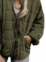 Full Size Zip Up Quilted Bomber Jacket Plus Size Trendsi