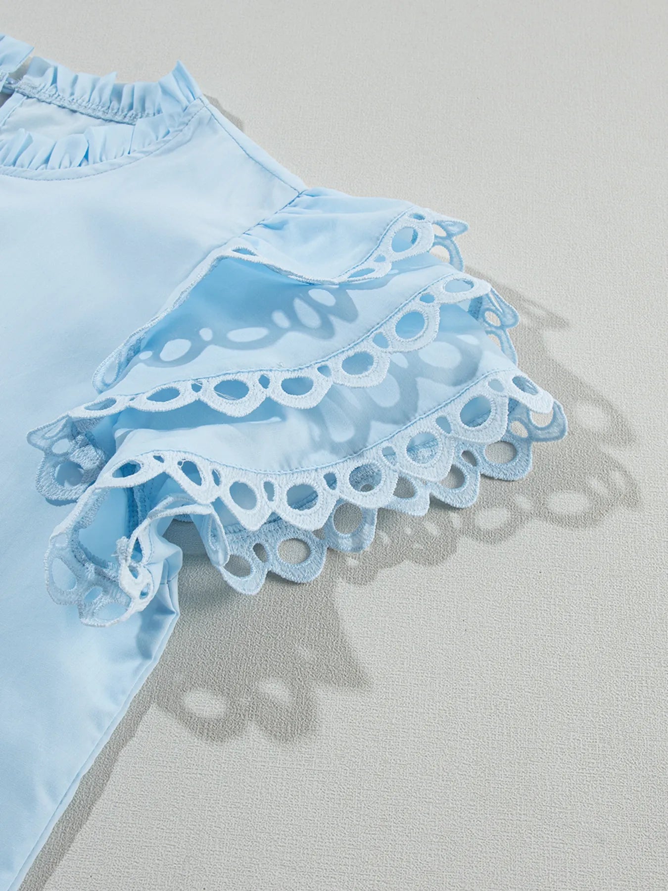 Layered Ric Rac Short Sleeve Filled Neck Blouse OutfitFlow