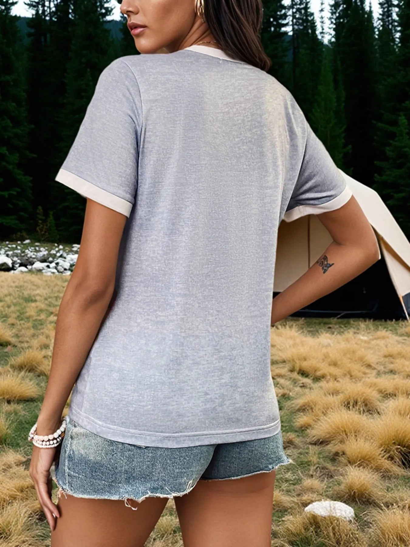 Letter Graphic Round Neck T-Shirt OutfitFlow