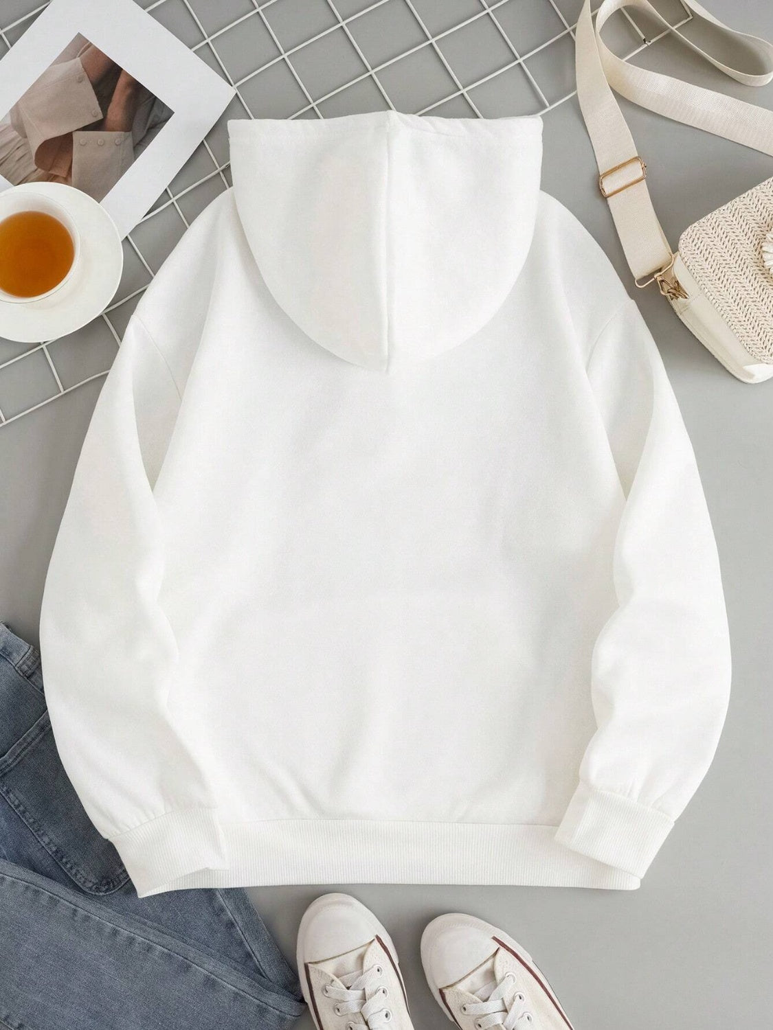 Drawstring Dropped Shoulder Hoodie OutfitFlow