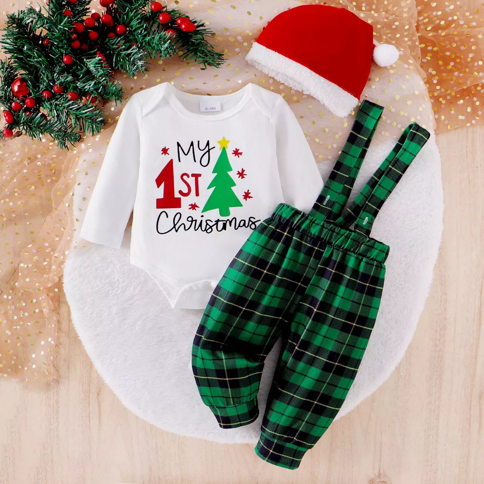 Children's My First Christmas Outfit Set White + Plaid OutfitFlow