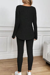 Notched Long Sleeve Top & Pants Set OutfitFlow