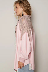 POL Lace Patchwork Button Up Shacket OutfitFlow