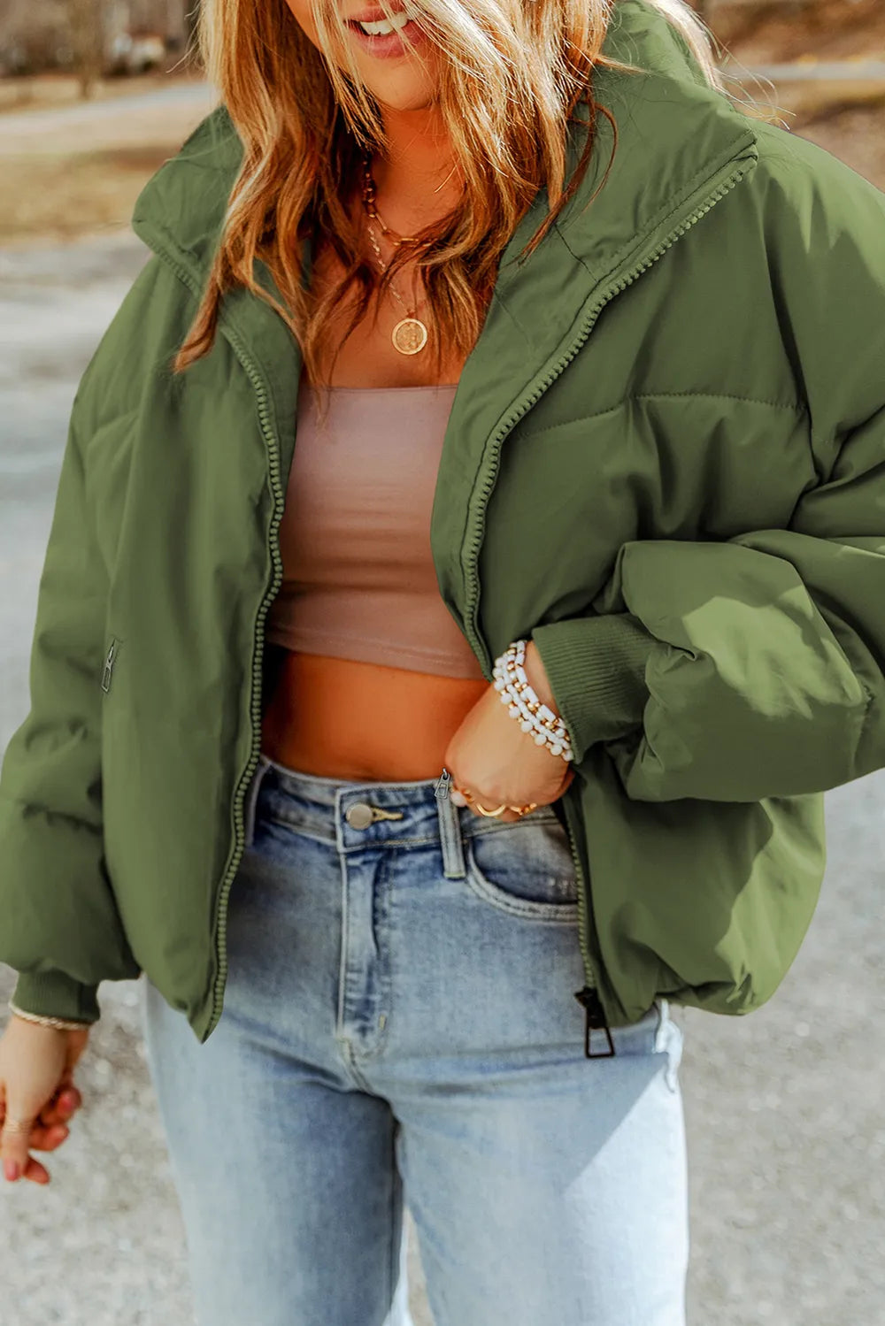 Zip Up Collared Neck Coat with Pockets Trendsi