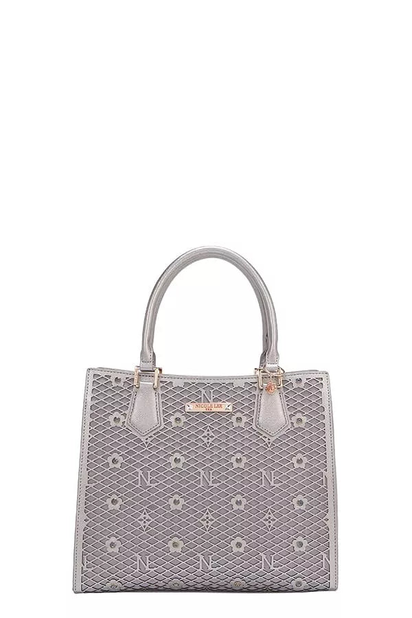 Nicole Lee USA Structured Tote Bag PEWTER One Size OutfitFlow