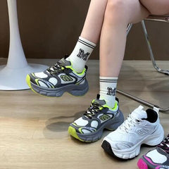 Letter Lace-Up Round Toe Athletic Shoes OutfitFlow