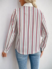 Outfit Flow - Perfee Contrast Striped Collared Neck Long Sleeve Shirt