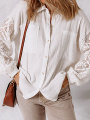 Lace Sleeve Button Down Shirt OutfitFlow