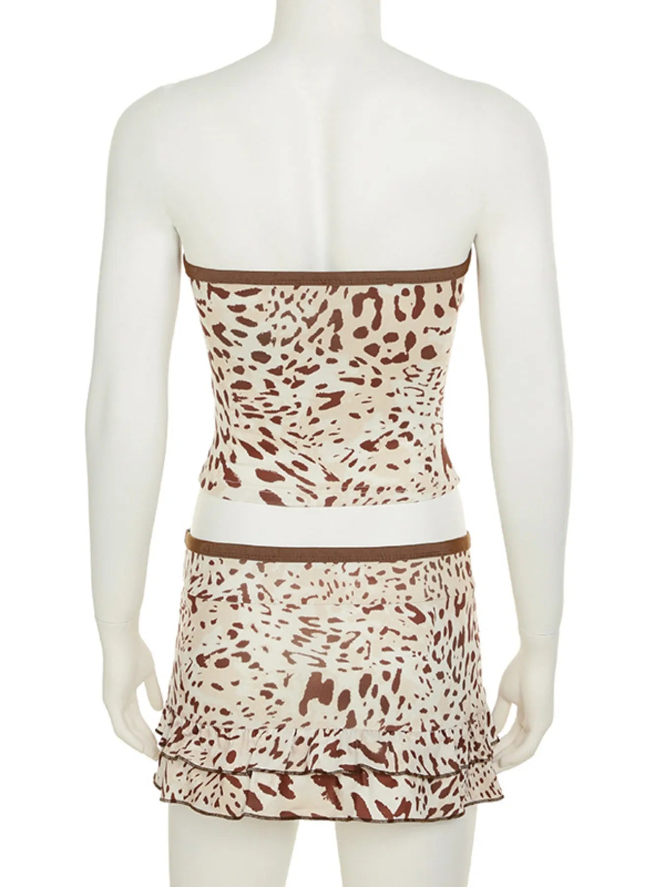 Leopard Print Strapless Top and Skirt Two-Piece Set OutfitFlow
