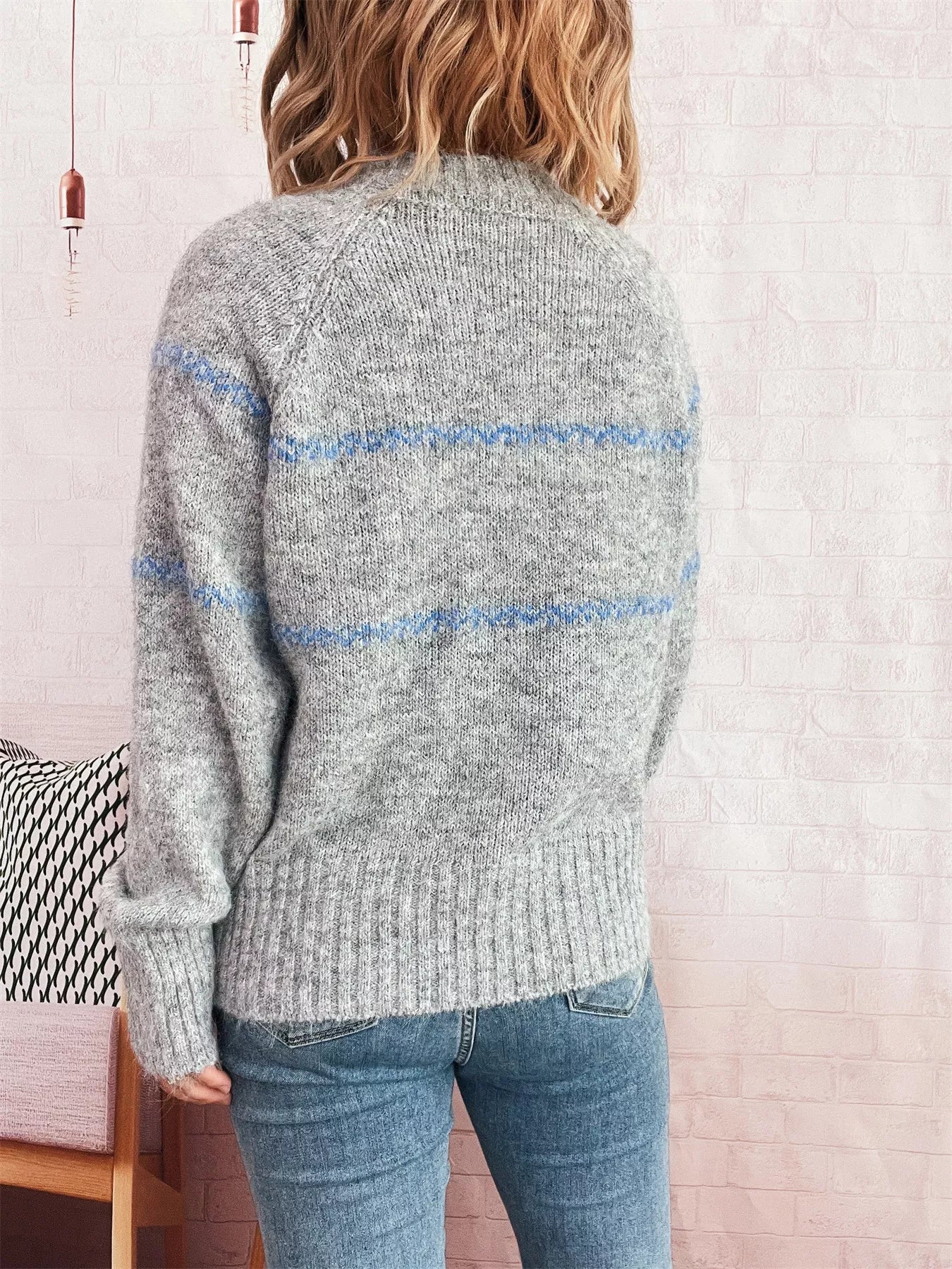 Ribbed Hem Flower Long Sleeve Sweater OutfitFlow