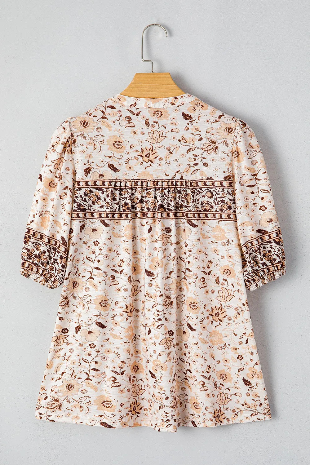 Boho Floral Print Half Placket Short Sleeve Loose Blouse OutfitFlow