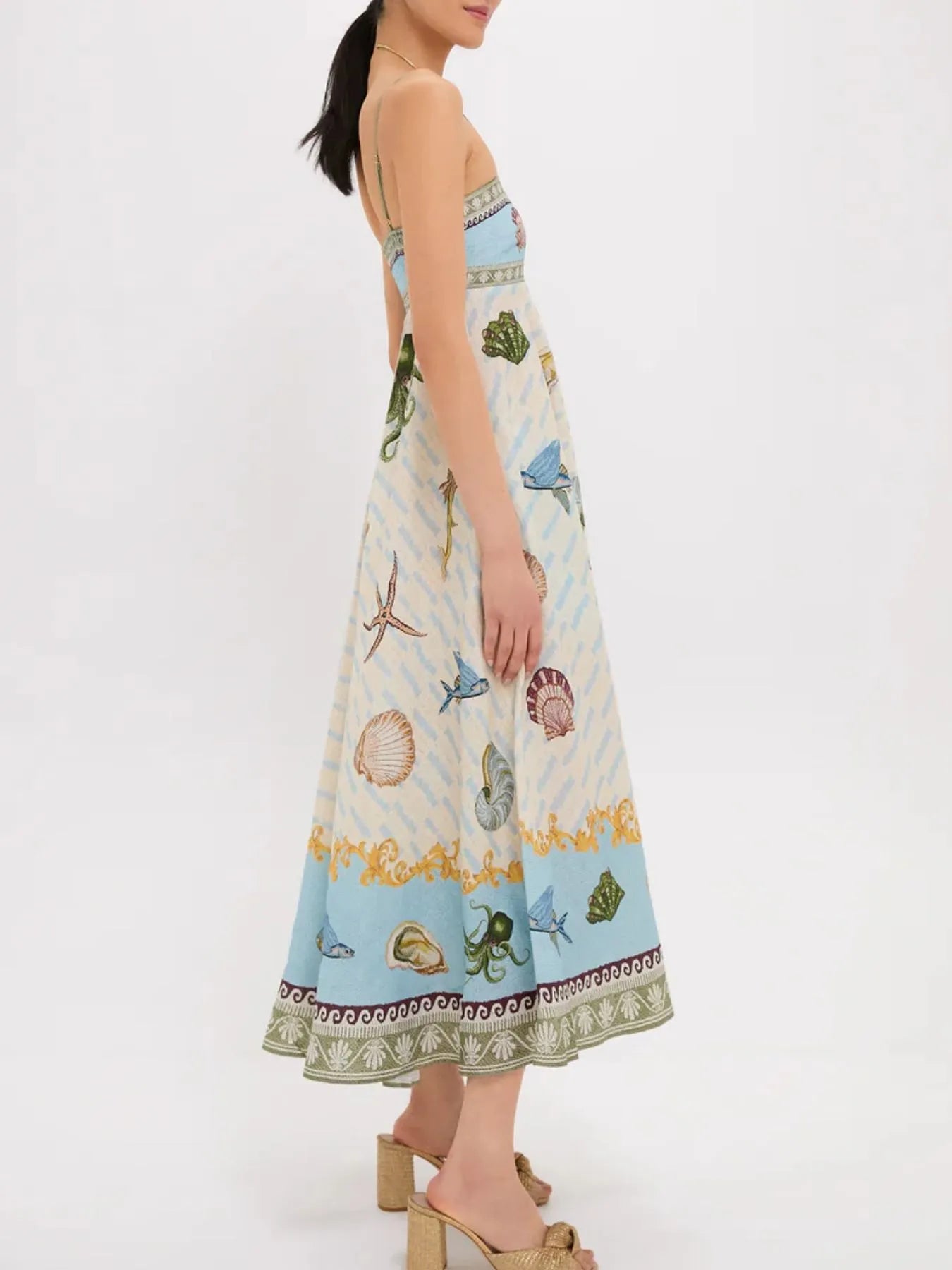 Ocean Print Spaghetti Strap Midi Dress OutfitFlow