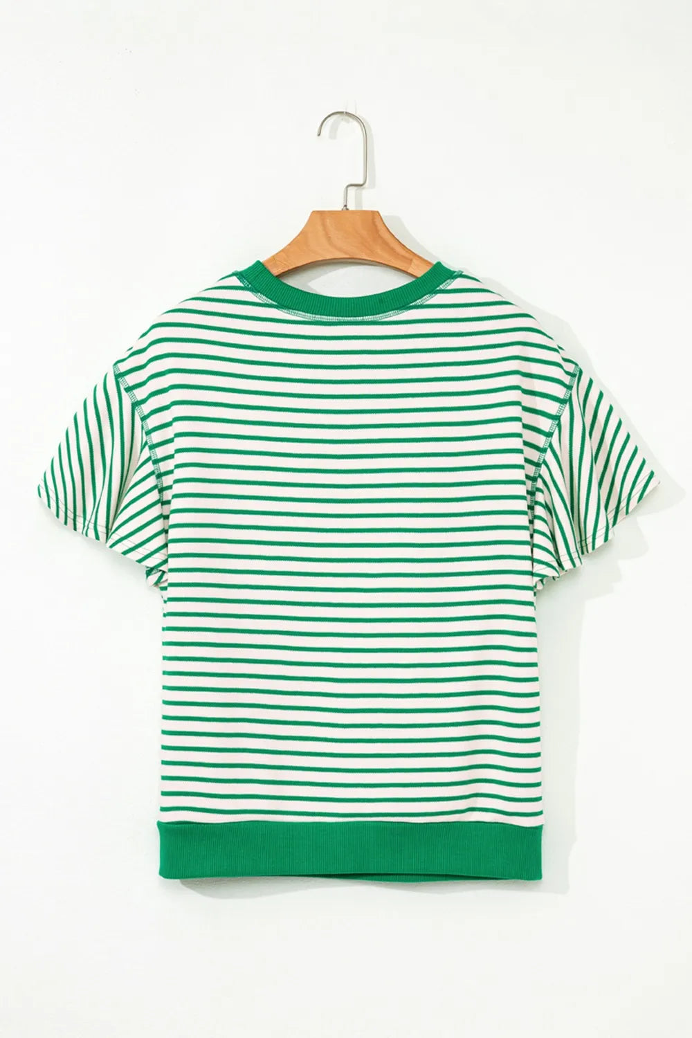 Striped Flounce Sleeve Casual Blouse OutfitFlow