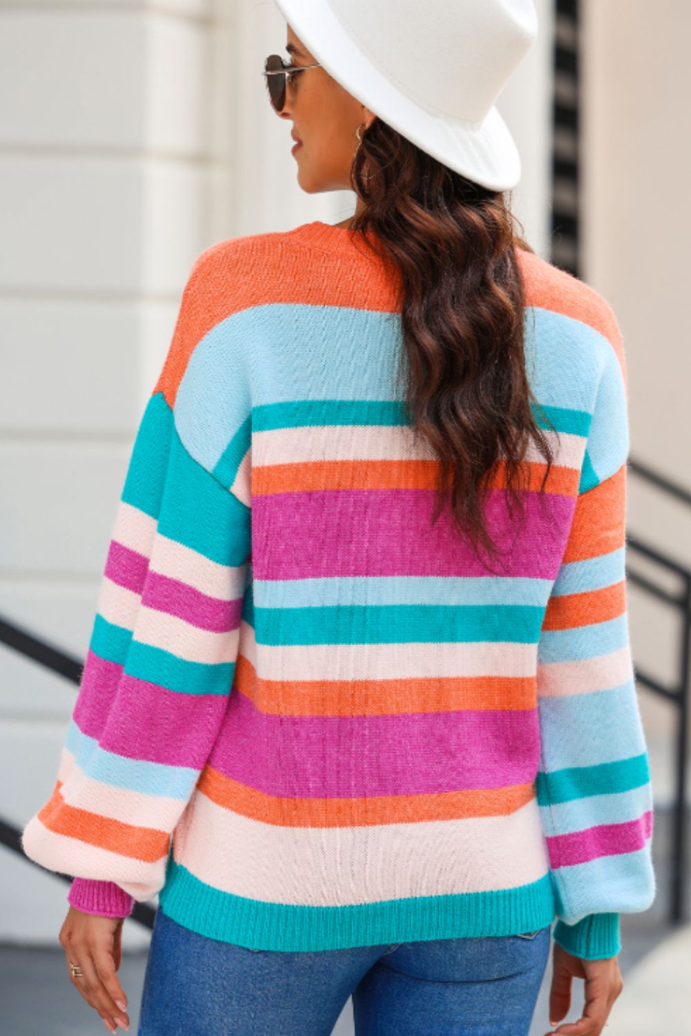 Outfit Flow - Striped Round Neck Drop Shoulder Sweater