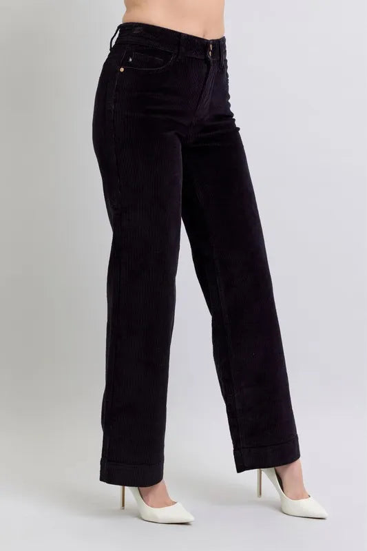 Judy Blue Full Size High Waist Corduroy Trouser Wide Plus Size OutfitFlow