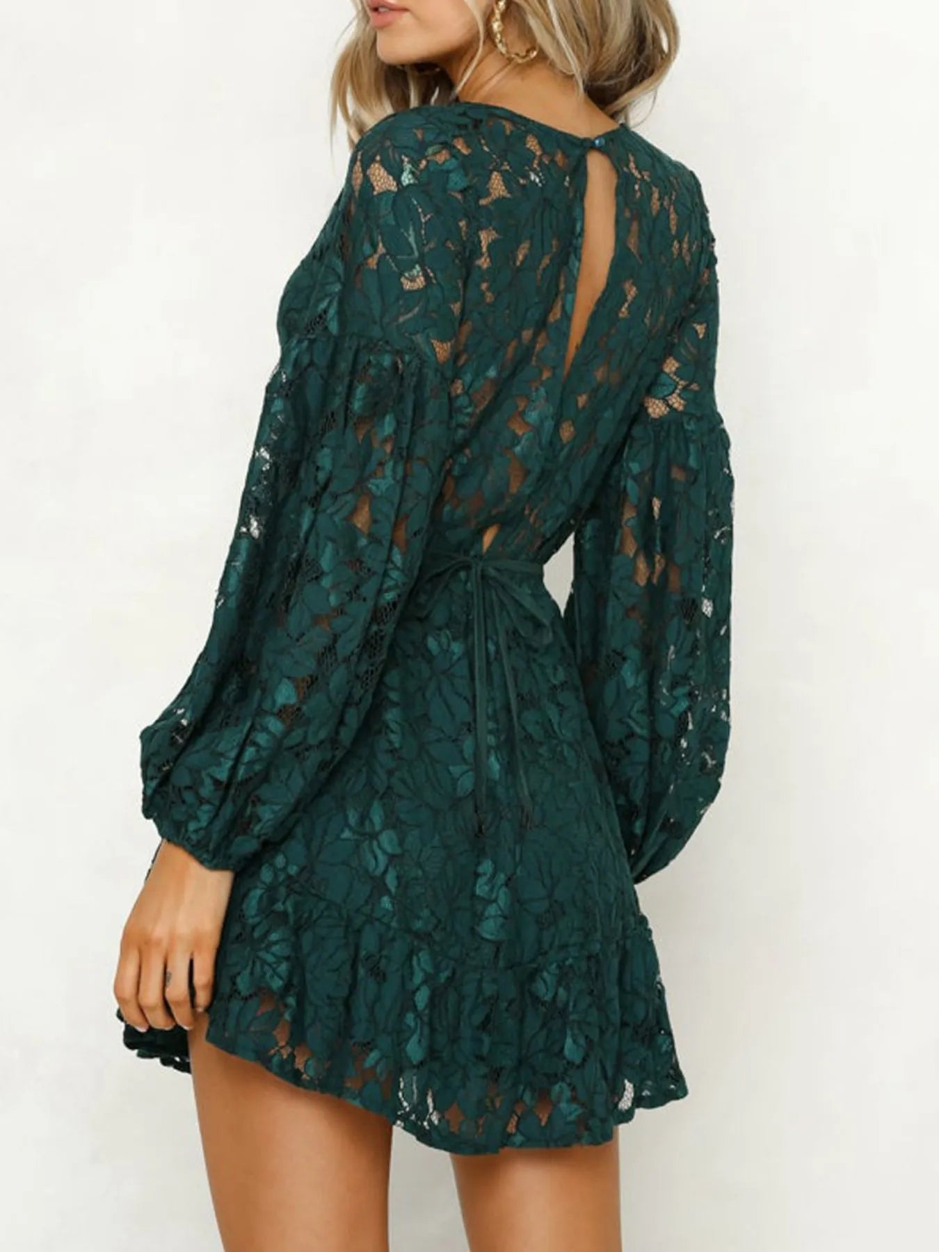 Lace V-Neck Long Sleeve Mini Dress OutfitFlow