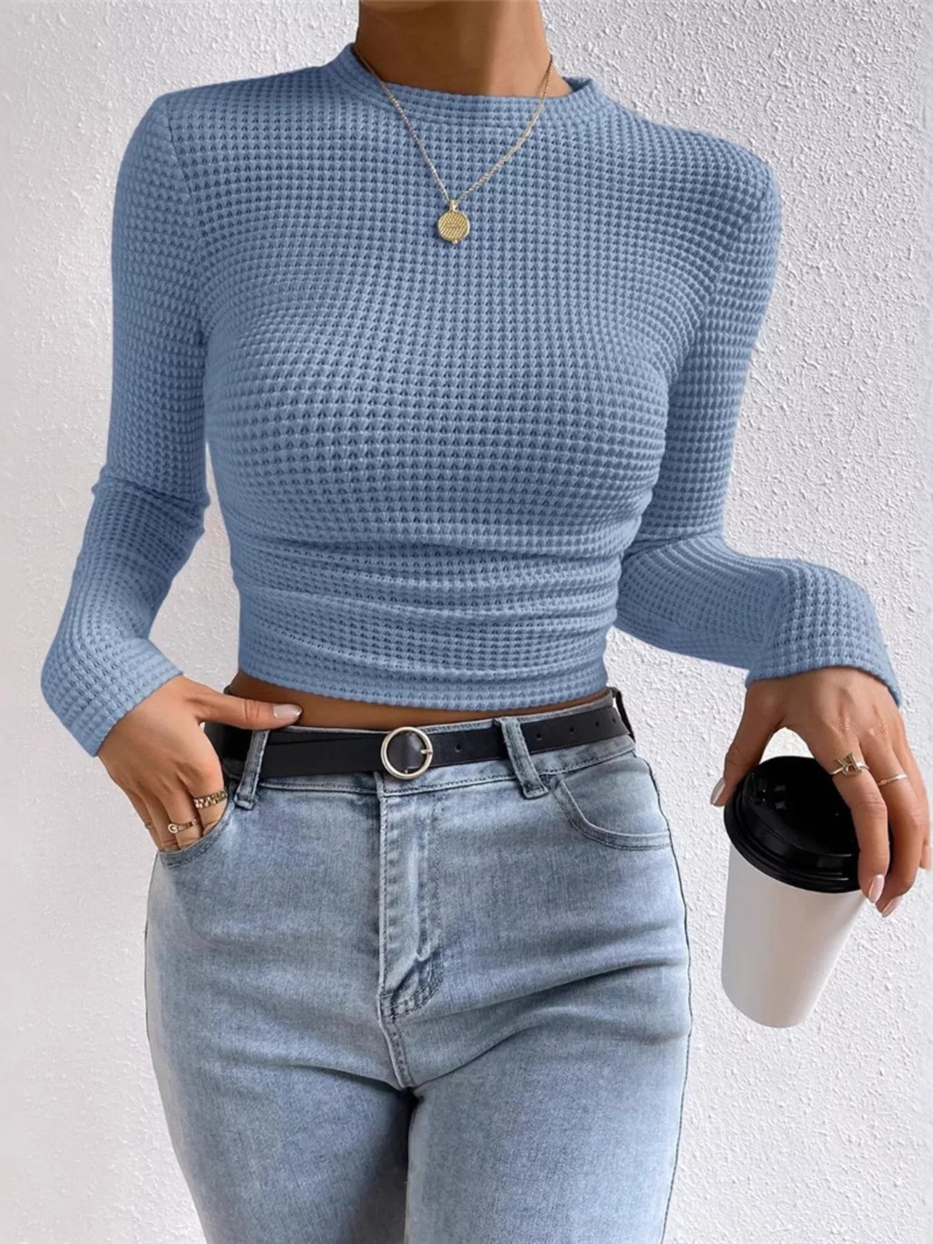 Waffle Knit Long Sleeve T-Shirt OutfitFlow