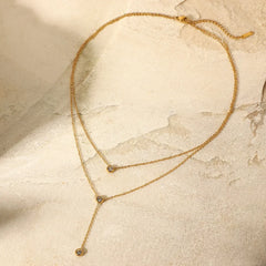 Stainless Steel Zircon Double-Layered Necklace OutfitFlow