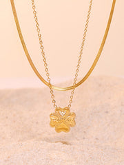 Outfit Flow - 2 Piece 18K Gold-Plated Inlaid Zircon Lucky Clover Necklace