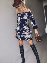 Off-Shoulder Floral Print Long Sleeve Mini Dress OutfitFlow
