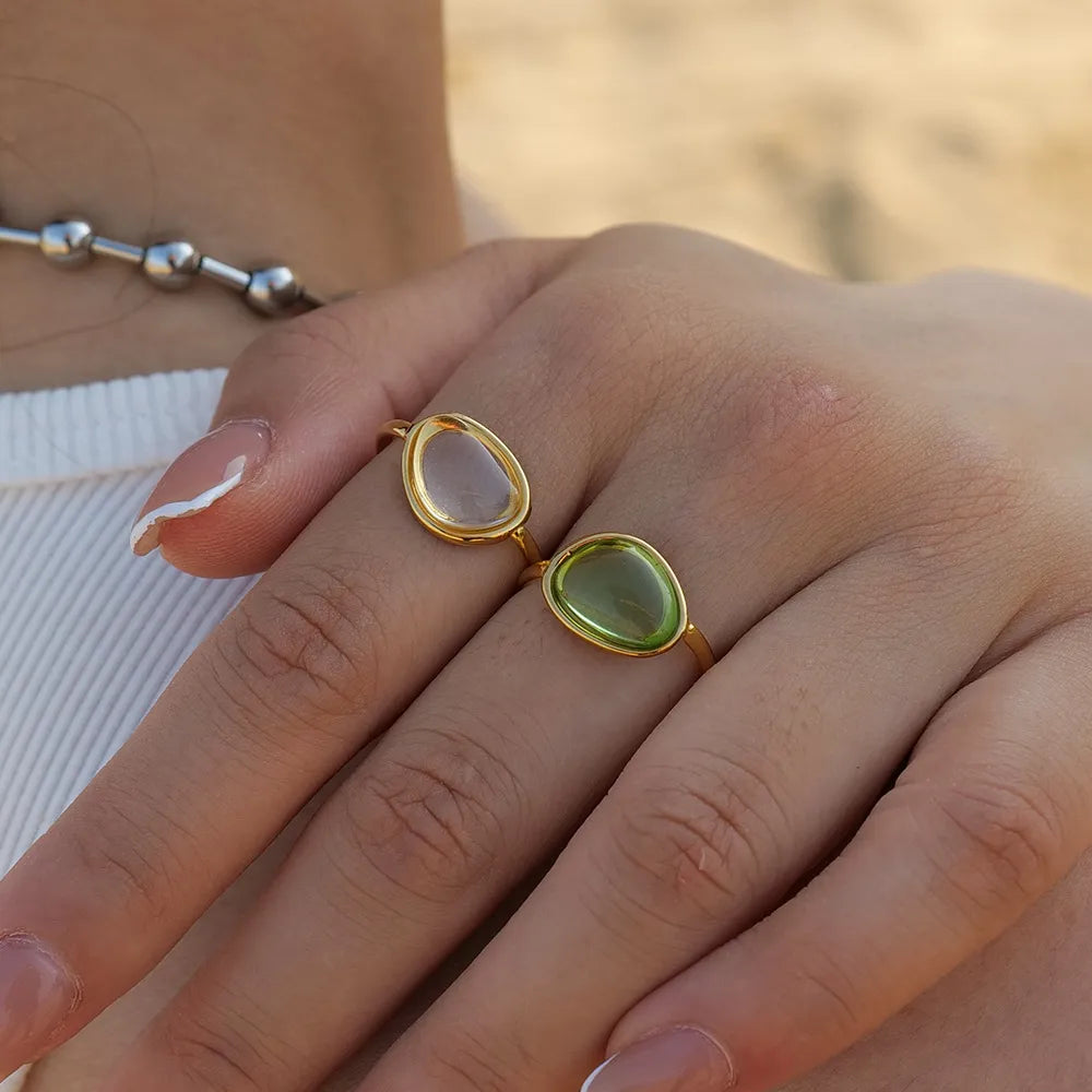 2 Piece Resin Oval Adjustable Ring Gold One Size OutfitFlow