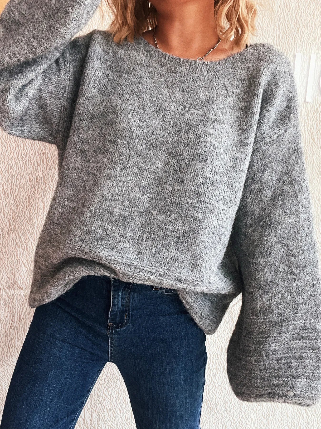 Relaxed Fit Round Neck Sweater Trendsi