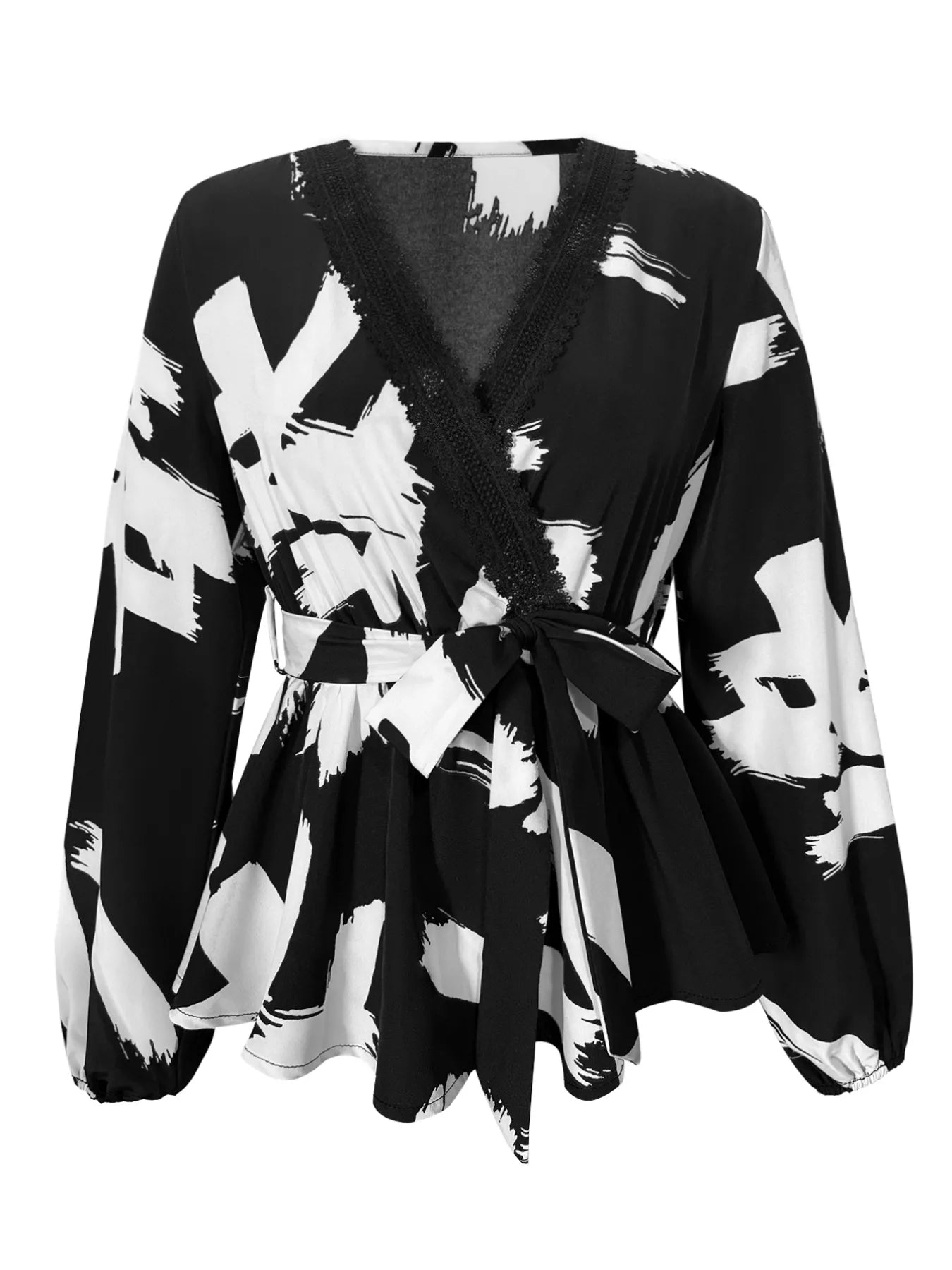 Tie Waist Long Sleeve Blouse OutfitFlow