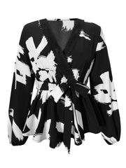 Tie Waist Long Sleeve Blouse OutfitFlow