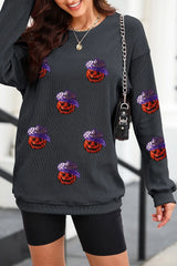 Sequin Pumpkin Long Sleeve Sweatshirt OutfitFlow