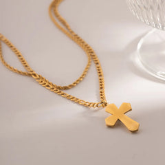 18K Gold-Plated Double Layered Cross Necklace OutfitFlow