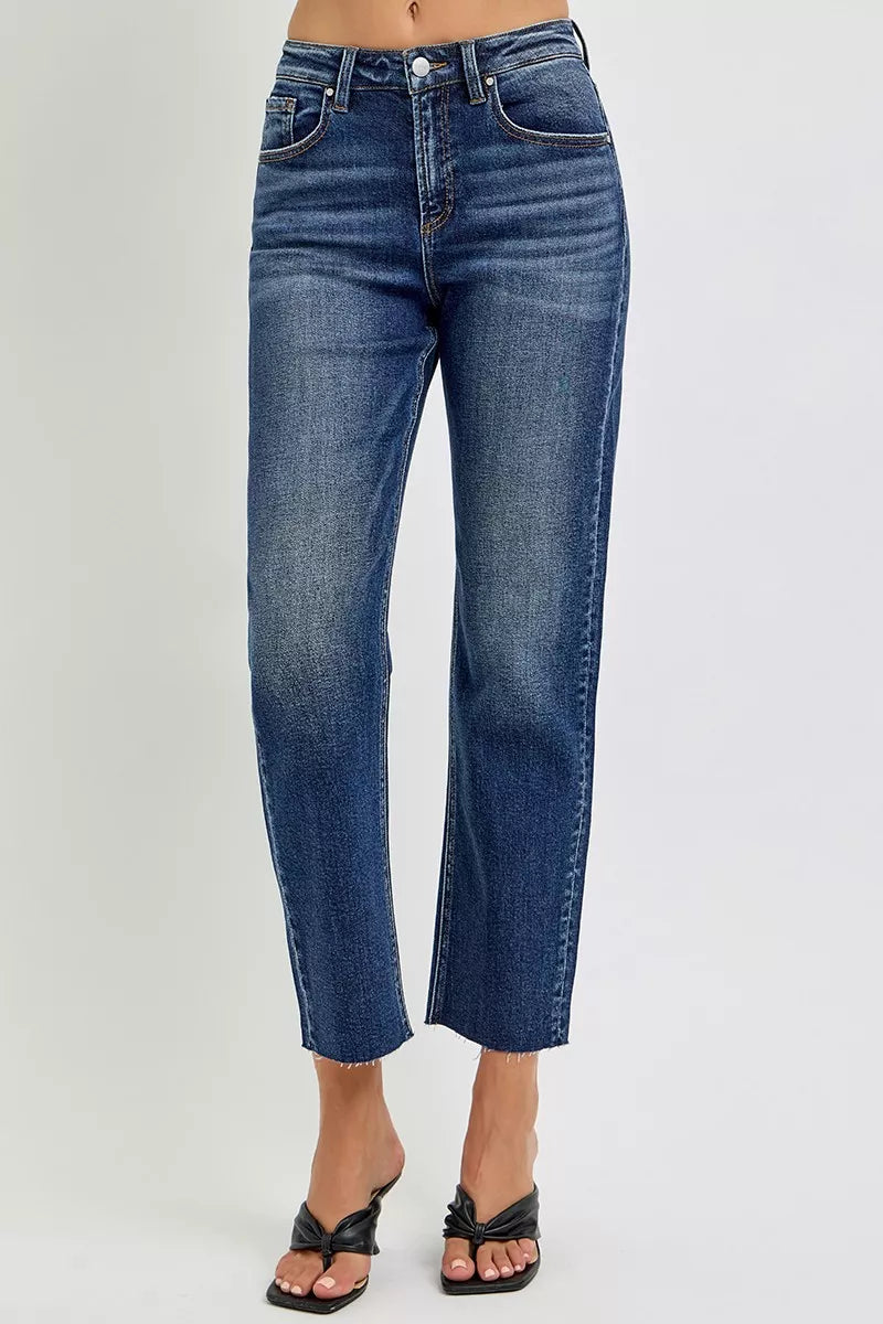 RISEN High Rise Slim Barrel Jeans OutfitFlow