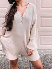 Ribbed Knit Long Sleeve Romper OutfitFlow