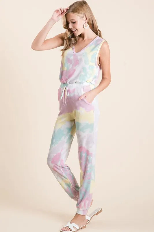 BiBi Tie Dye French Terry Casual Pants OutfitFlow