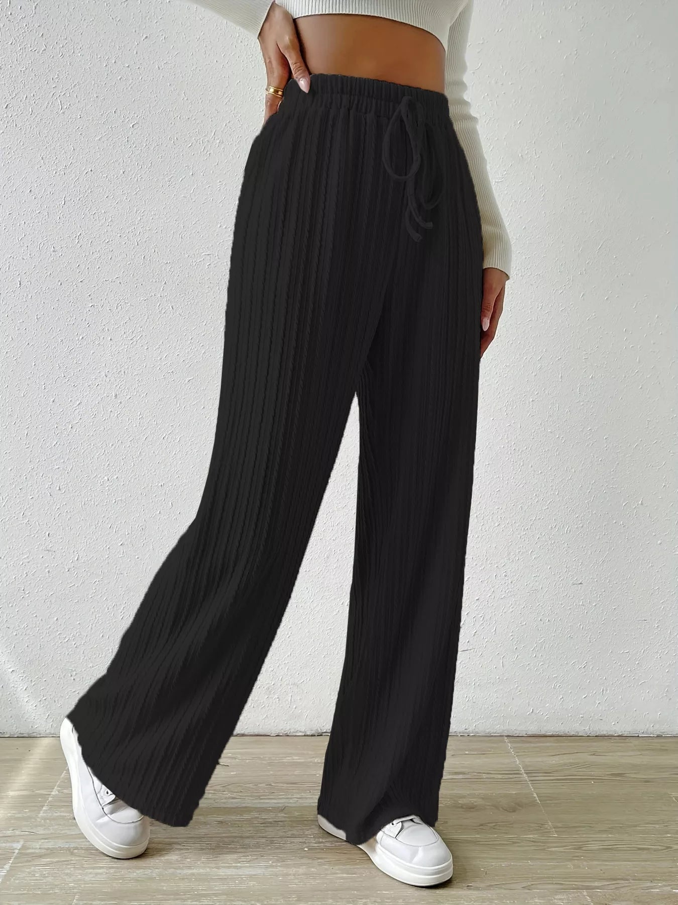 Drawstring Wide Leg Pants OutfitFlow