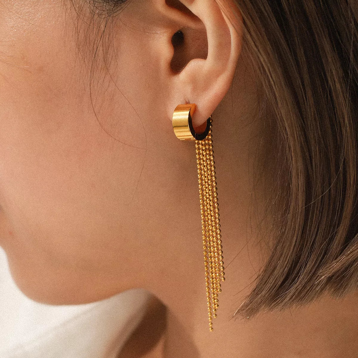 18K Gold-Plated Tassel Chain Earrings OutfitFlow