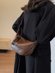Leather Shoulder Bag with Woven Strap OutfitFlow