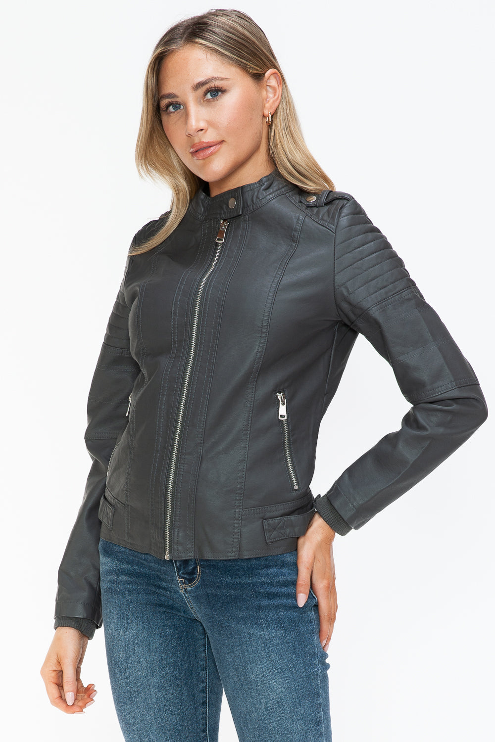 Outfit Flow - Snobbish PU Leather Biker Jacket with Side Zip Pockets