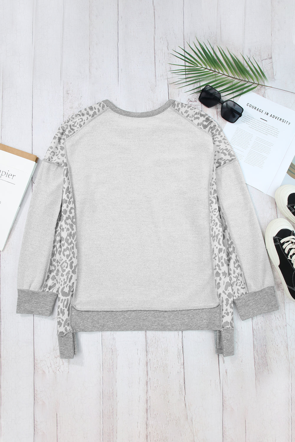 Outfit Flow - Exposed Seam Leopard Long Sleeve Sweatshirt