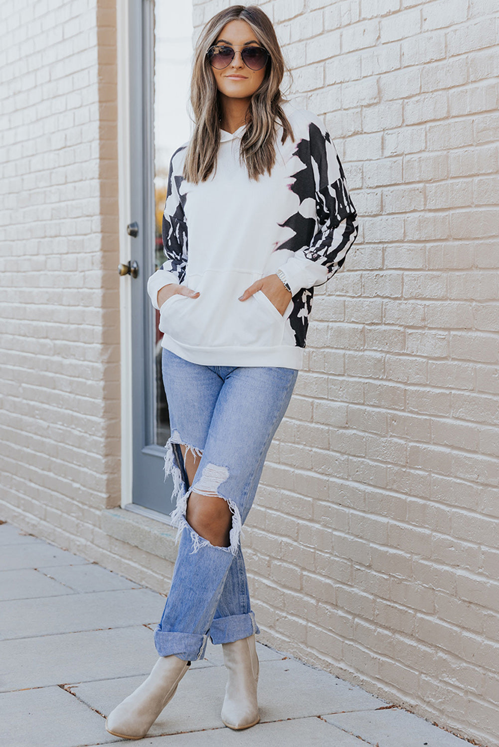 Outfit Flow - Contrast Dropped Shoulder Hoodie with Pocket