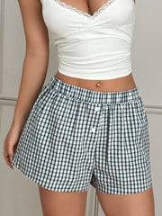 Gingham Mini Shorts with Elastic Waistband OutfitFlow