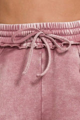 Zenana Acid Wash Fleece Drawstring Shorts With Pockets OutfitFlow