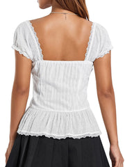 Ruffled Lace Trim Corset Blouse OutfitFlow