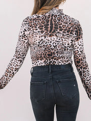 Leopard Print Long Sleeve Mock Neck Bodysuit OutfitFlow