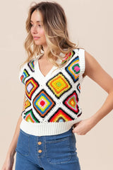 BiBi Diamond Granny Square Sweater Vest OutfitFlow