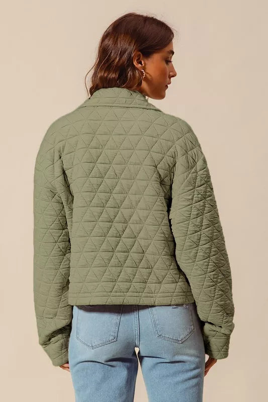 SO ME Triangle Quilting Stitch Button Up Knit Jacket Trendsi