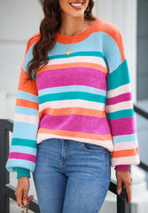 Outfit Flow - Striped Round Neck Drop Shoulder Sweater