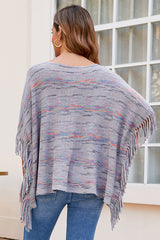 Round Neck Fringe Detail Sleeve Poncho