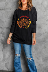 Pumpkin Graphic Long Sleeve Sweatshirt OutfitFlow