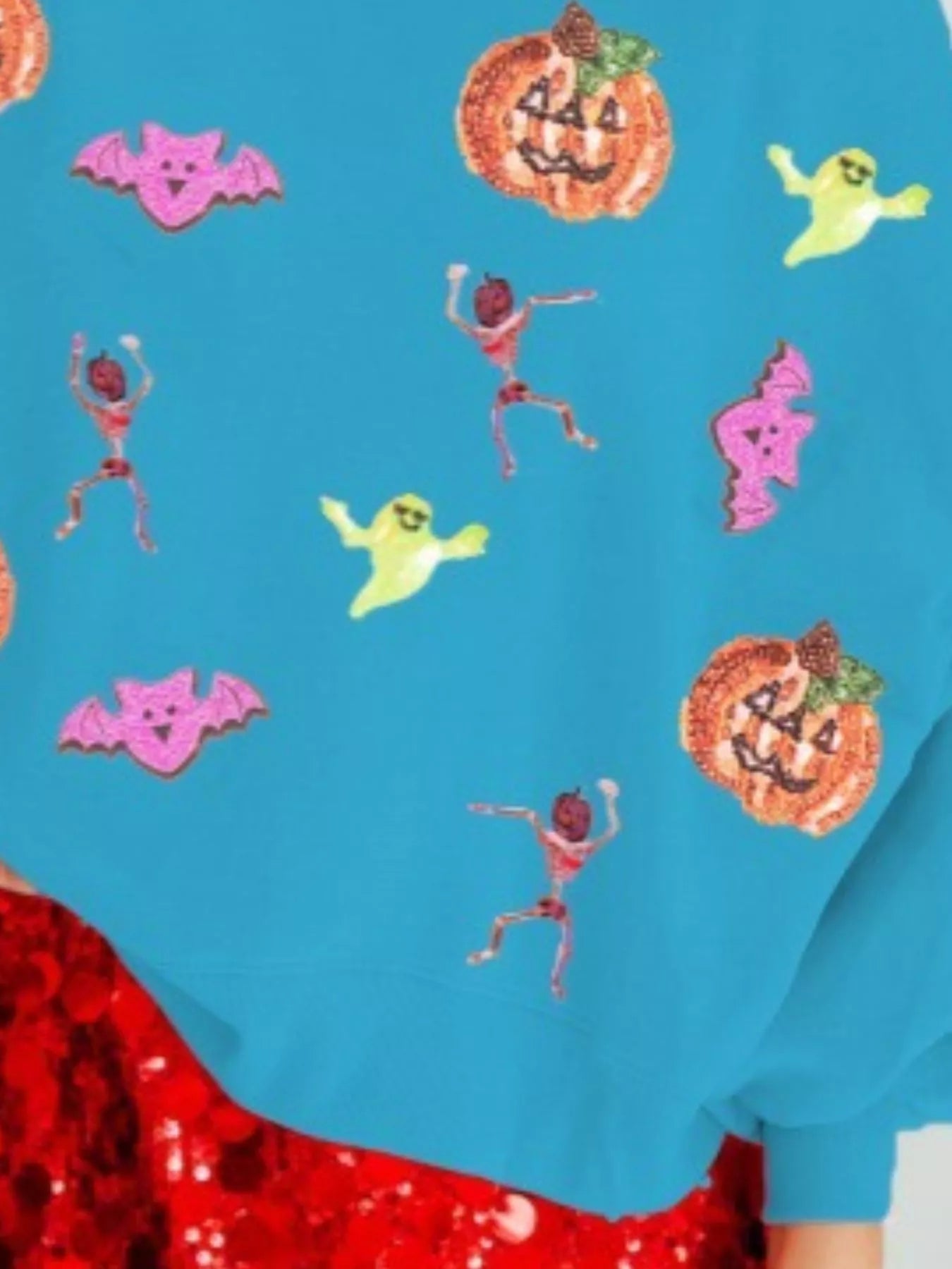Halloween Sequin Round Neck Long Sleeve Sweatshirt OutfitFlow