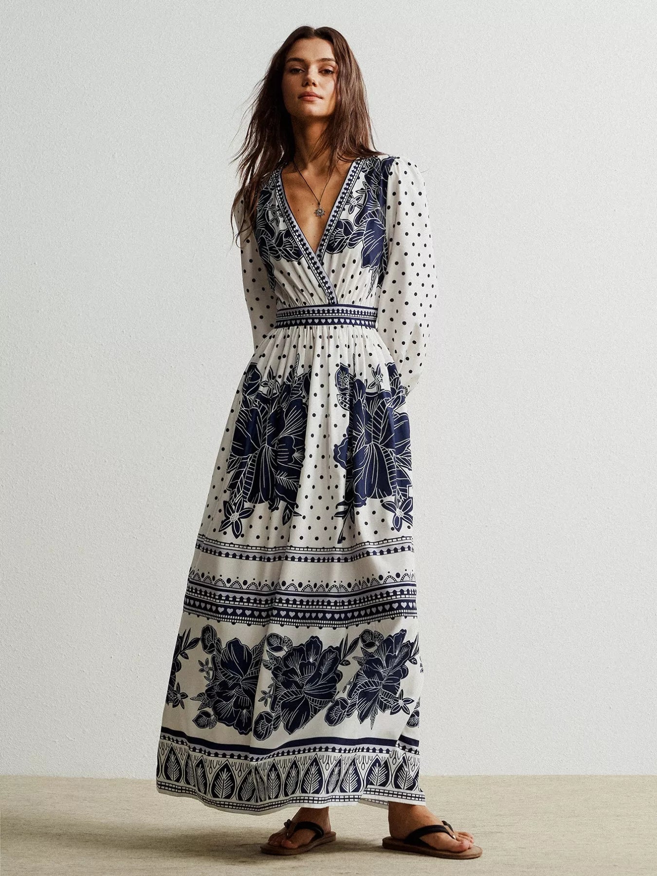 Floral Print Long Sleeve Maxi Dress OutfitFlow